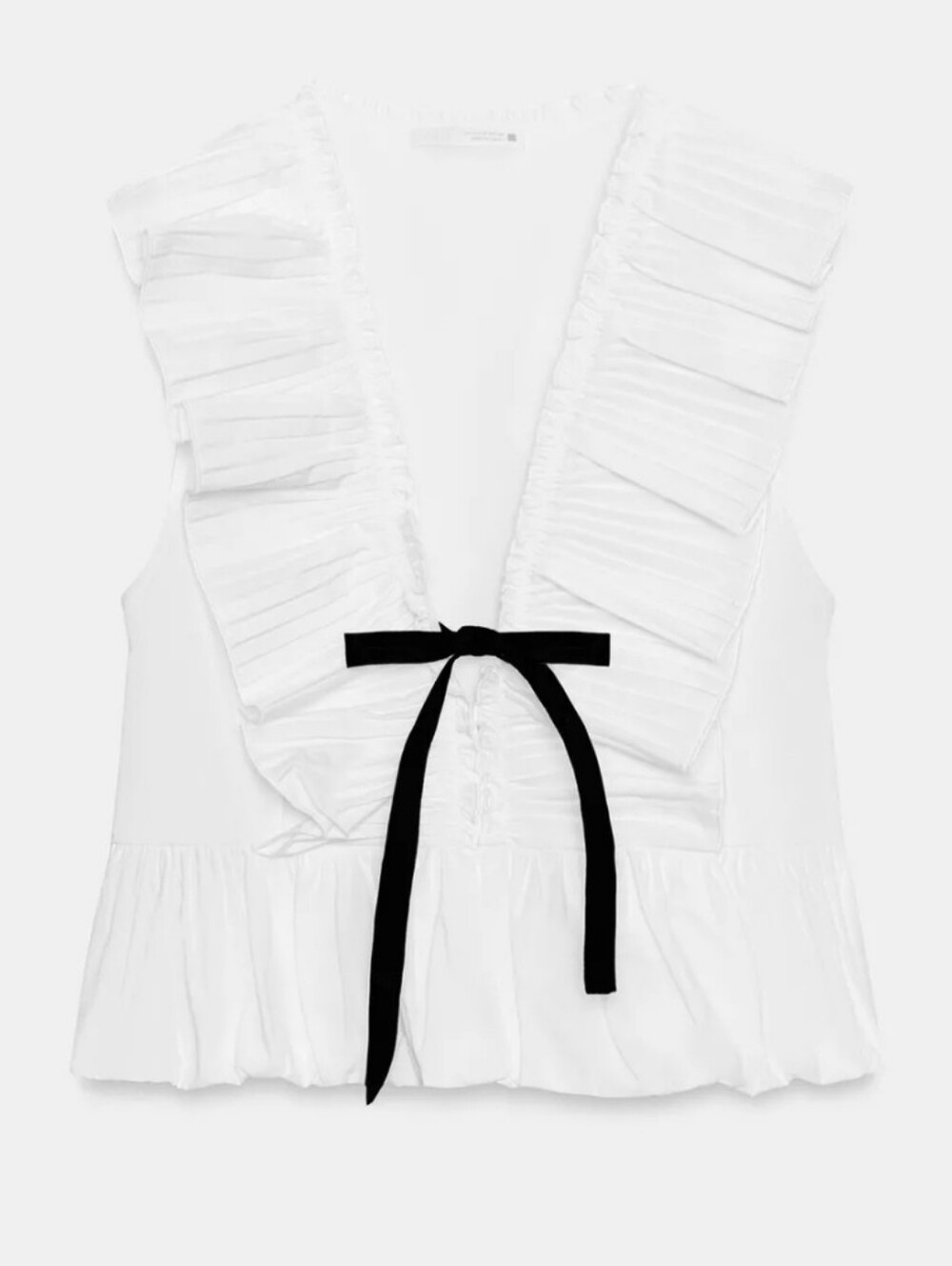 ZARA PLEATED RUFFLE BOW TOP - Picture 7 of 9